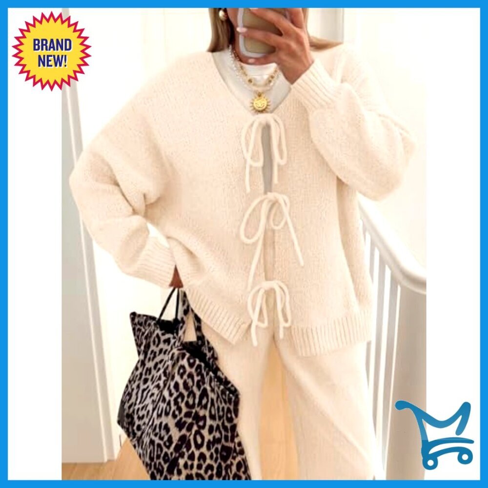 Soft V-Neck Cardigan Wide Leg Pants Lounge Set Cozy Chic Winter Loungewear - Picture 2 of 7